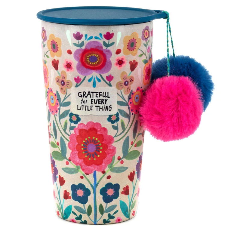 Natural Life Grateful Stainless Steel Pom-Pom Tumbler, 15 Oz. 1 Natural Life Grateful Stainless Steel Pom-Pom Tumbler, 15 Oz.