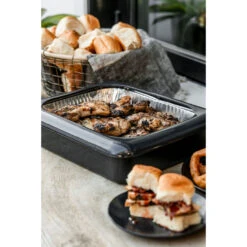 Charcoal Fancy Panz Rectangle Foil Pan 2-in-1 Deep Serving Tray 5 Charcoal Fancy Panz Rectangle Foil Pan 2-in-1 Deep Serving Tray -Kitchen Supplies Sale Gray Rectangle Serving Tray With Lid for Foil Pans FPD03 03