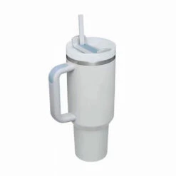 Gray Insulated Stainless Steel Travel Mug With Straw, 40 Oz.