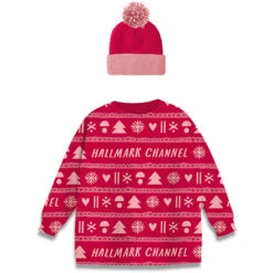 Hallmark Channel Knit Pattern Wine Sleeve And Hat, Set Of 2