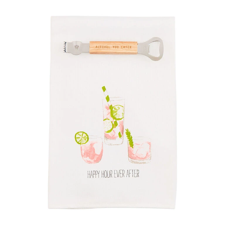 Mud Pie Happy Hour Tea Towel And Bar Tool, Set Of 2 1 Mud Pie Happy Hour Tea Towel And Bar Tool, Set Of 2