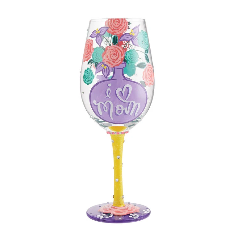 Lolita I (Heart) Mom Handpainted Wine Glass, 15 Oz. 1 Lolita I (Heart) Mom Handpainted Wine Glass, 15 Oz.