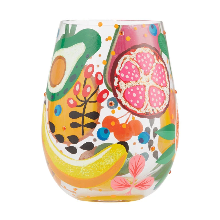 Lolita Tropical Fruit Handpainted Stemless Wine Glass, 20 Oz. 2 Lolita Tropical Fruit Handpainted Stemless Wine Glass, 20 Oz. - Image 2