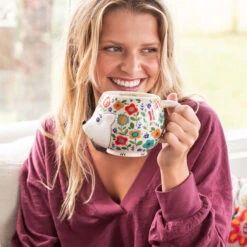 Natural Life Floral Hedgehog Sculpted Folk Mug, 16 Oz. -Kitchen Supplies Sale Natural Life Floral Hedgehog Sculpted Mug MUG404 03