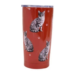 E&S Pets Silver Tabby Cat Stainless Steel Tumbler, 20 Oz.
