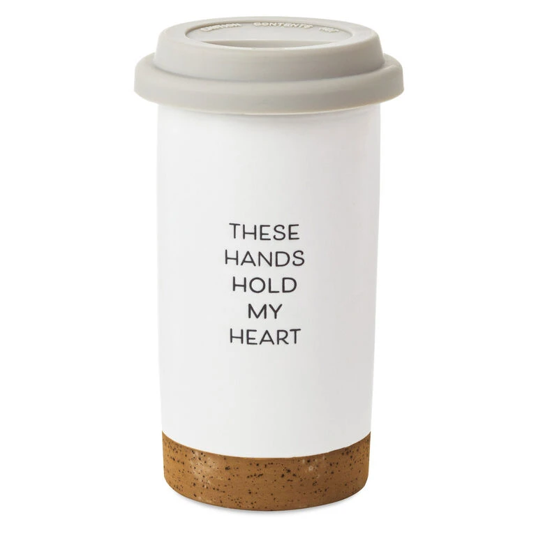 Hallmark These Hands Hold My Heart Ceramic Travel Mug, 12.5 Oz. 2 Hallmark These Hands Hold My Heart Ceramic Travel Mug, 12.5 Oz. - Image 2