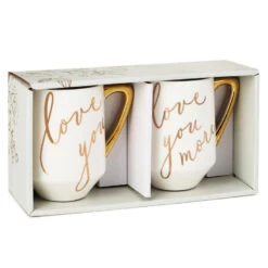 Hallmark Love You And Love You More Mugs, Set Of 2 5 Hallmark Love You And Love You More Mugs, Set Of 2 -Kitchen Supplies Sale White and Gold Love You and Love You More Mugs 1ERL1194 03