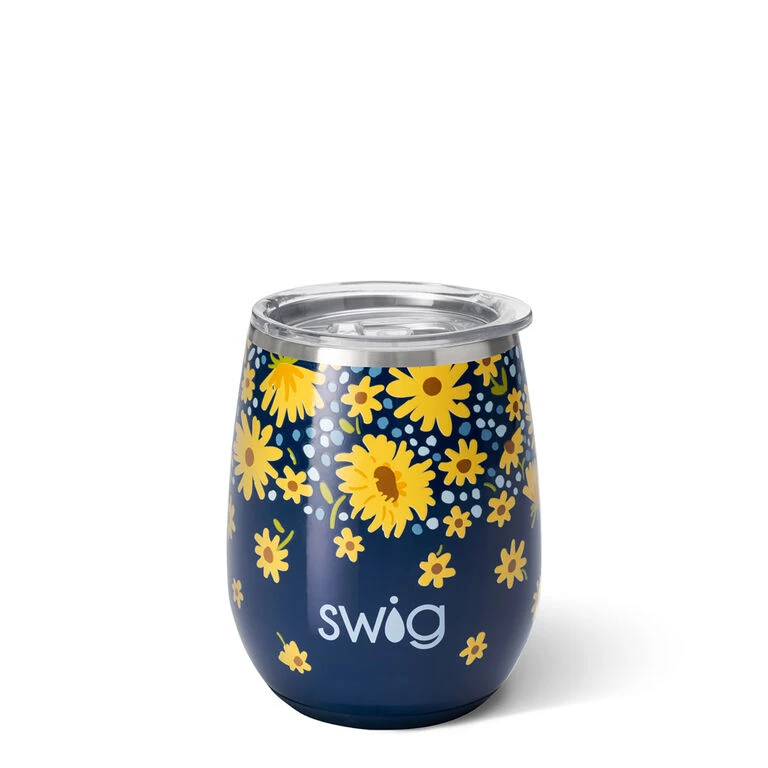 Swig Lazy Daisy Stainless Steel Stemless Wine Glass, 14 Oz. 1 Swig Lazy Daisy Stainless Steel Stemless Wine Glass, 14 Oz.